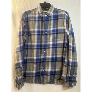 Prince & Fox Mens Long Sleeve Button Up Flannel Shirt Plaid Blue Medium Pockets